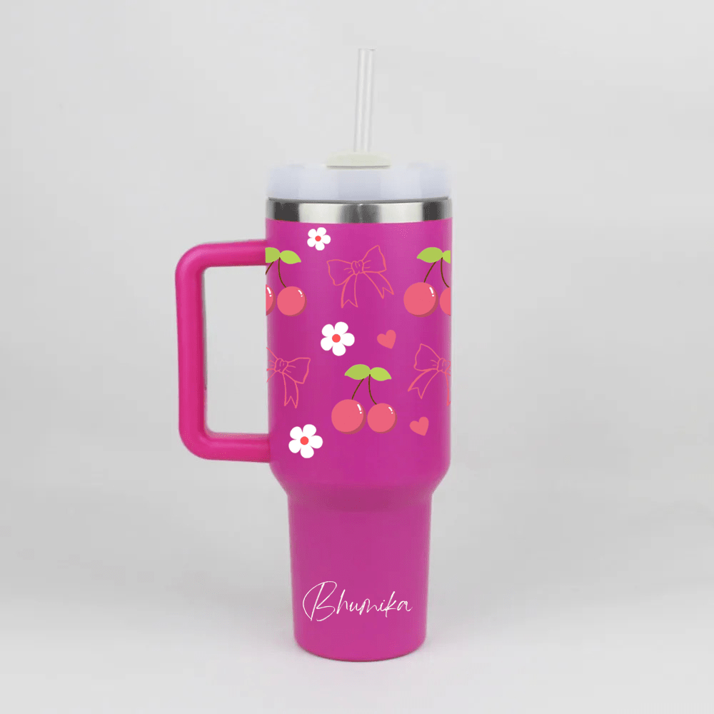Personalized BerryBow™ Tumbler with Straw & Lid - Memories InsiteCHERRY & BOW DESIGN PRINTED TUMBLER-3
